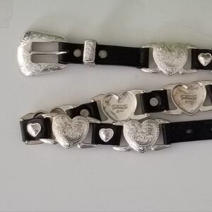 ❤️NADIM USA 19 HEART SILVER Concho Black Leather Belt SZ 32